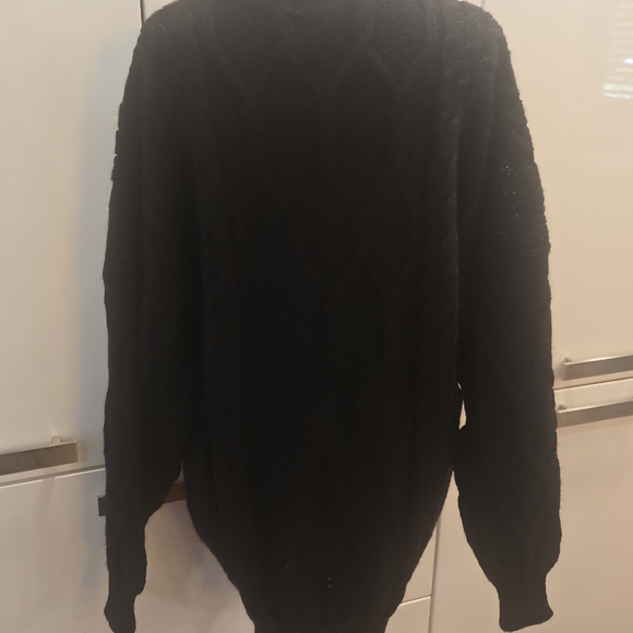 VTG Made In Ireland 100% Wool Chunky Fishermans Cable Knit Sweater Black Large - Picture 4 of 7